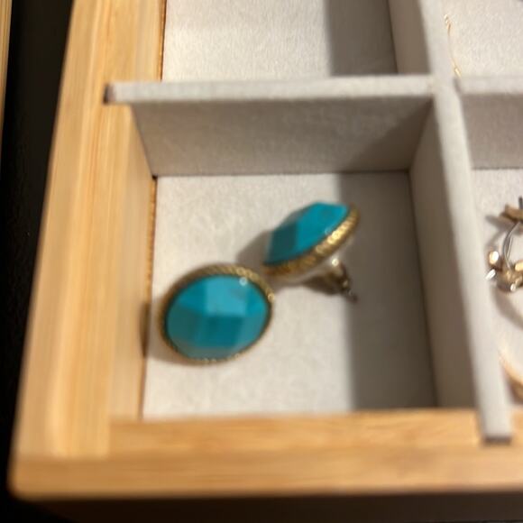 Gold Metal and Turquoise Stud Earrings for Pierced Ears - Picture 7 of 7
